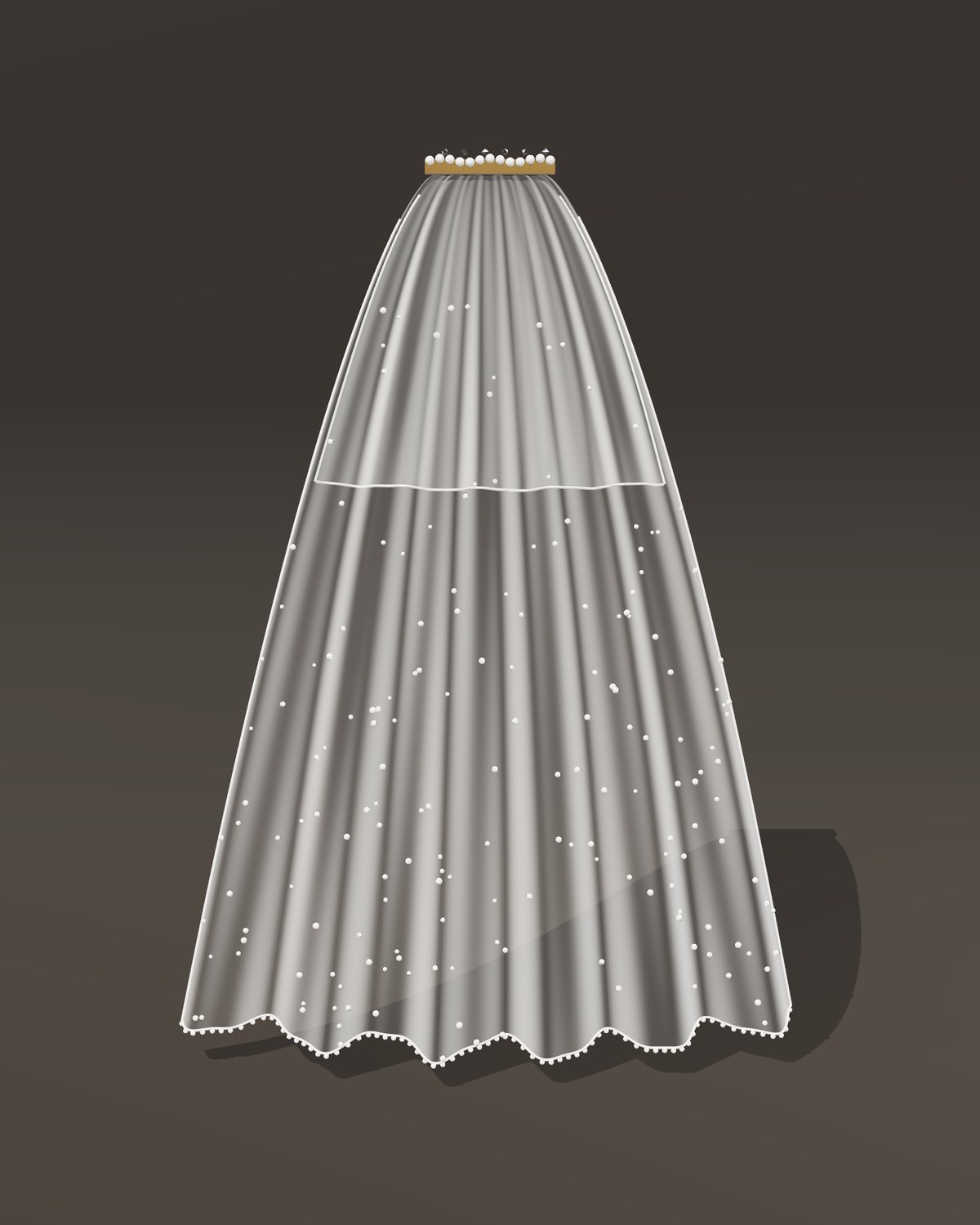 Handmade ivory tulle veil with pearls on a gold comb
